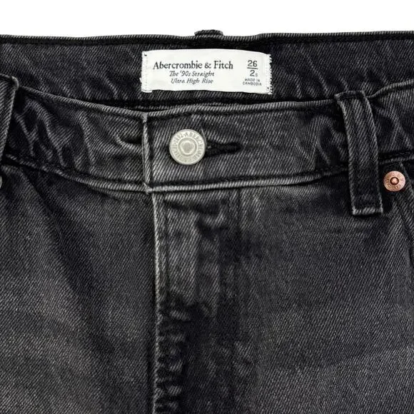 NWT ABERCROMBIE & FITCH The 90's Straight Ultra High Rise Jean Sz 26 SHORT - Picture 4 of 7